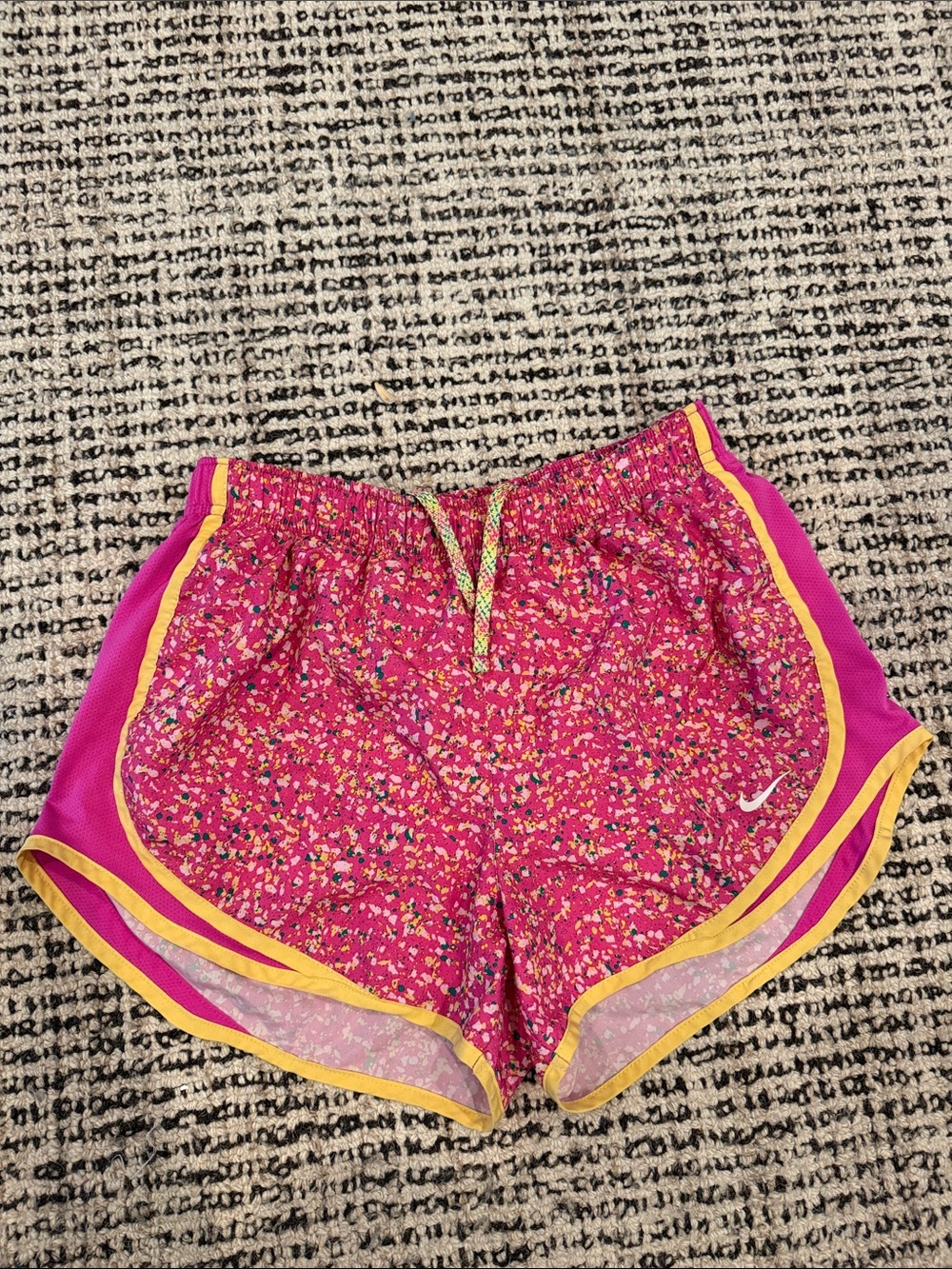 Nike Pink Floral Athletic Shorts with Yellow Trim
